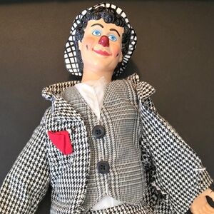 Vintage Clown Doll 16", Ringling Bros Circus, David Larible, Houndstooth